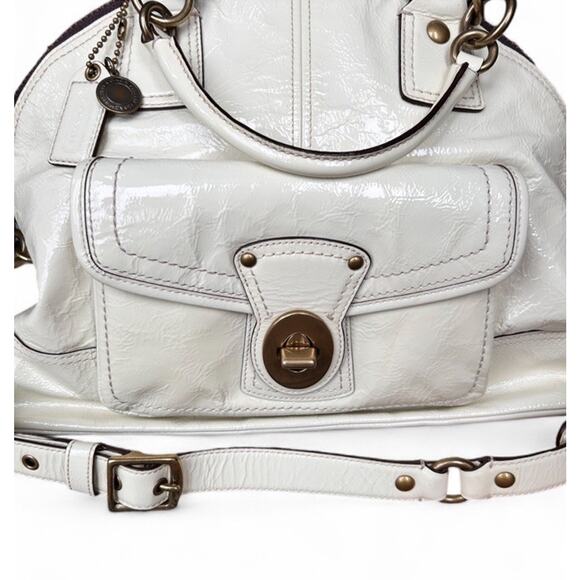 Y2K Coach Legacy Francine Ivory Patent Satchel Shoulder Bag Purse W/ Dust Bag - Picture 3 of 11